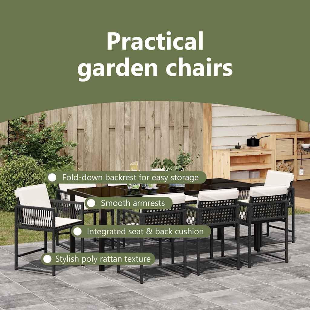 vidaXL Garten Essgruppe Schwarz Poly-Rattan Glas