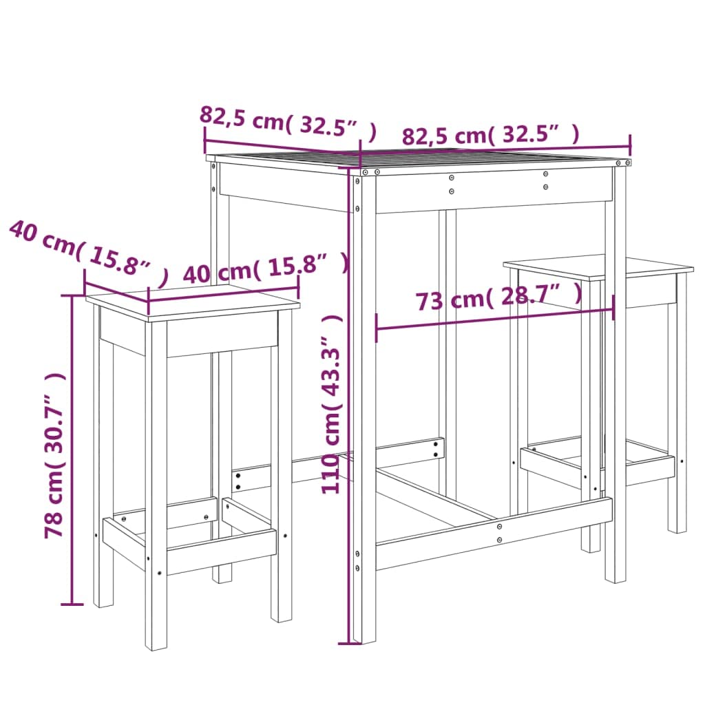 vidaXL 3-tlg. Gartenbar-Set Bartisch schwarz ohne Lehne