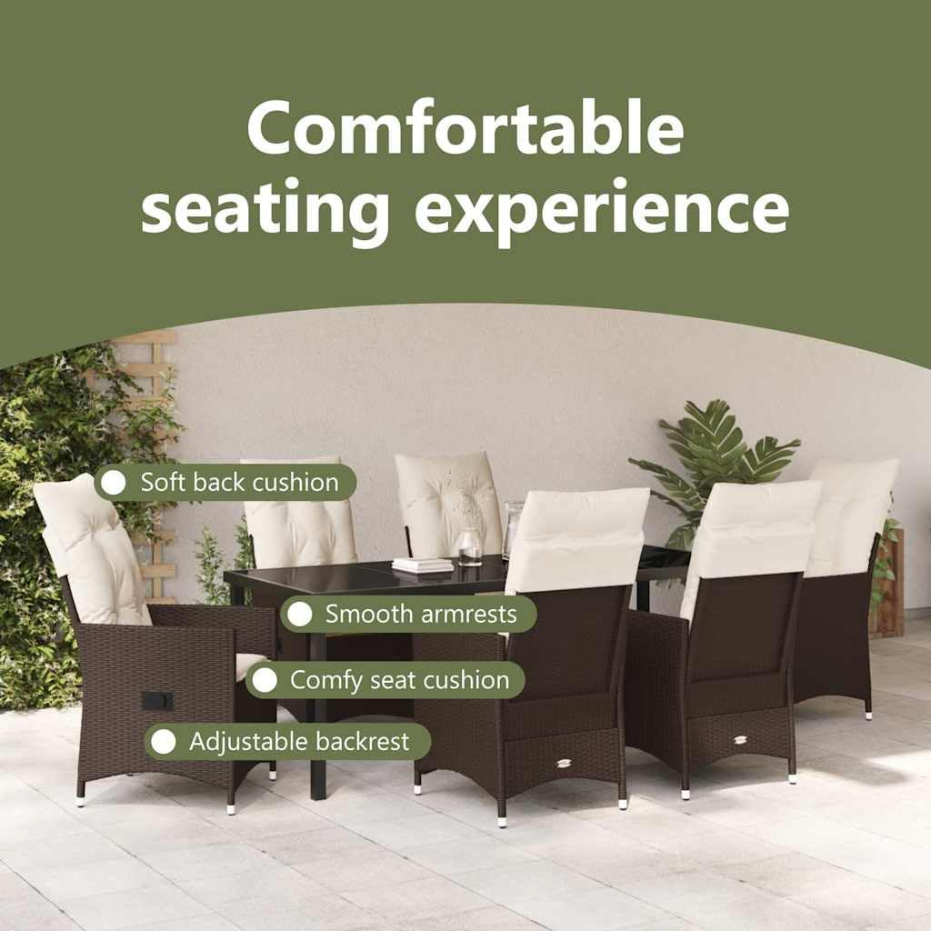 vidaXL Garten Essgruppe 7-tlg Poly-Rattan Braun UV-beständig