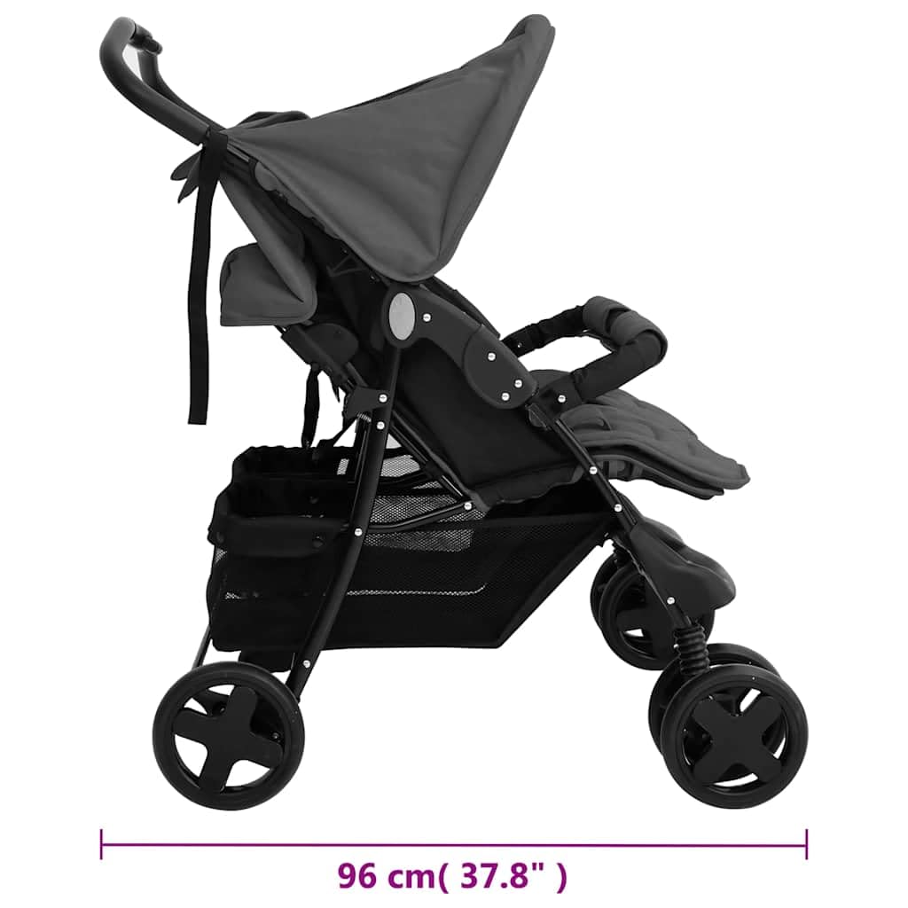 vidaXL Geschwisterwagen Zwillingsbuggy Dunkelgrau Stahl 80x96x104
