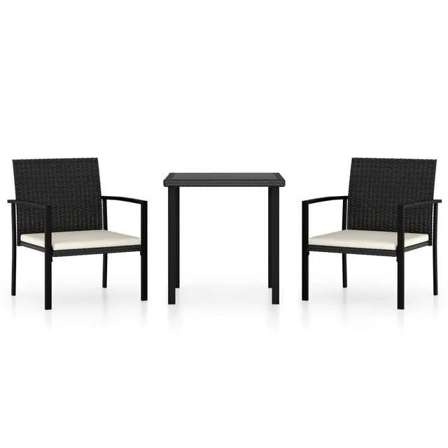 vidaXL Heim & Garten Garten-Essgruppe Rattan schwarz 3-tlg.