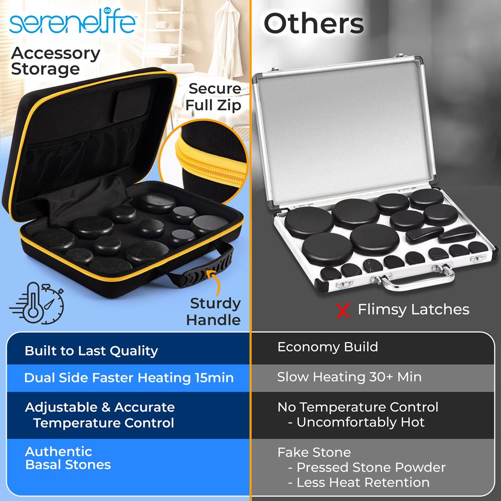 Serenelife Hot Stone Massage Set schwarz 12 Steine Tasche