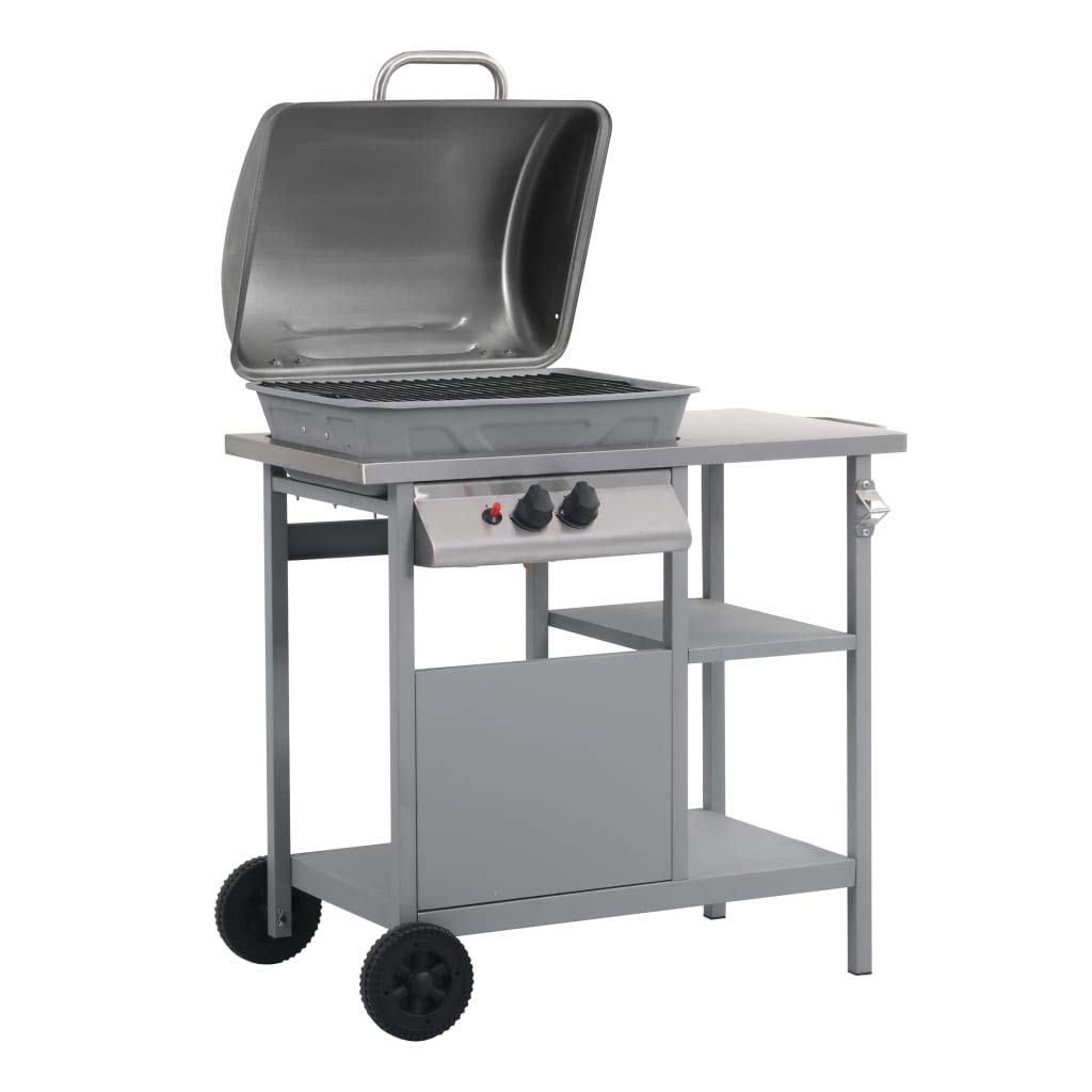 vidaXL Heim & Garten Gasgrill Edelstahl Silbern Beistelltisch
