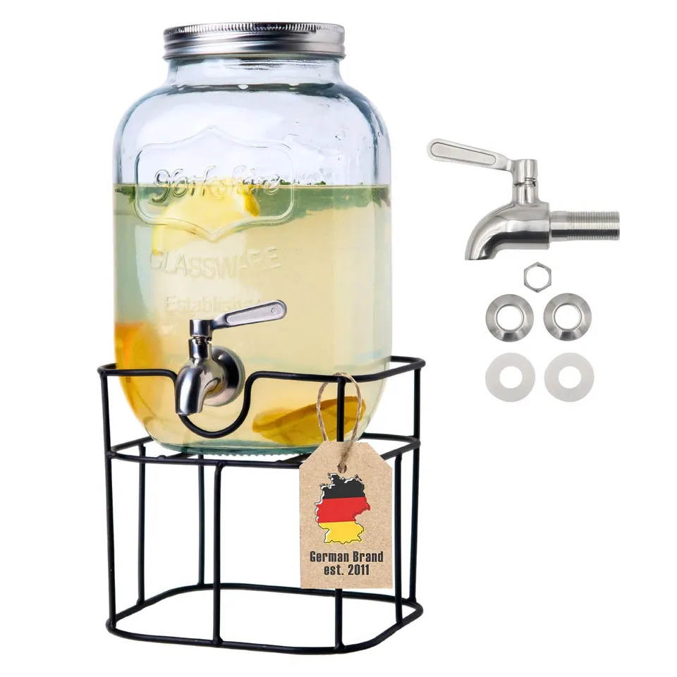 Intirilife Getränkespender 5L Glas mit Gestell Zapfhahn