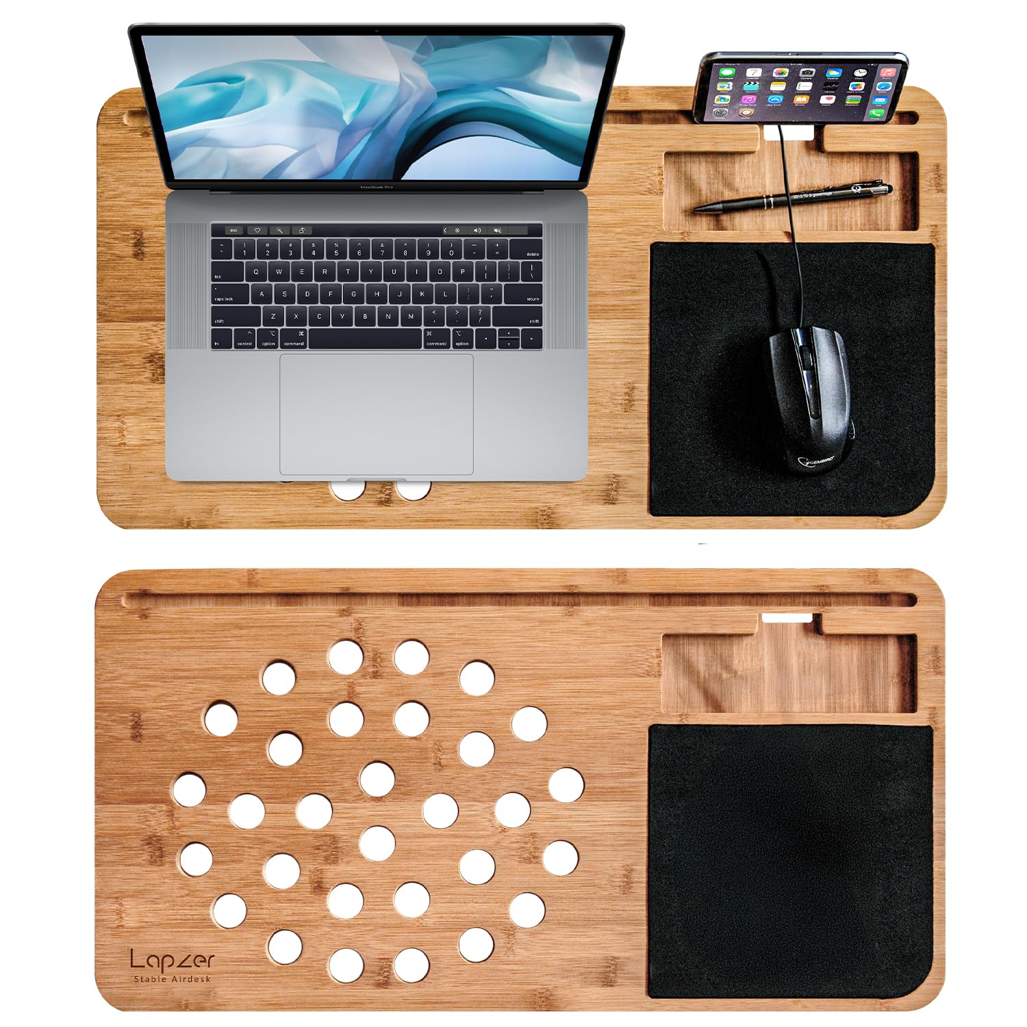 Mikamax Lifestyle Lapzer Laptoptisch Bambus 59x31 cm Kissen