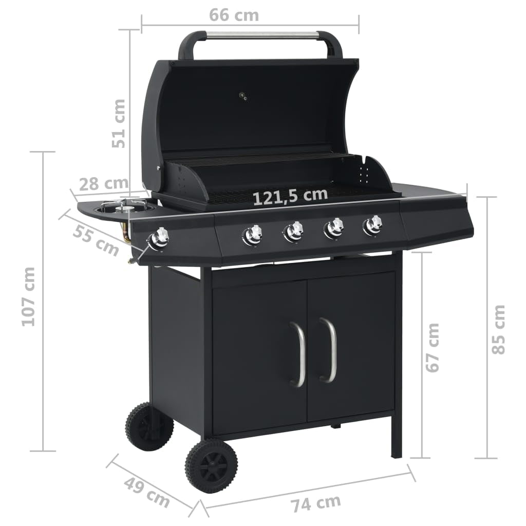 vidaXL Gasgrill 4+1 Flammen Grill Schwarz Stahl