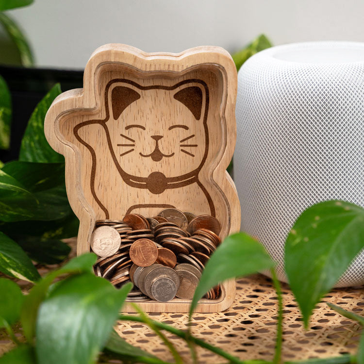 Kikkerland Home Lucky Cat Money Bank Spardose Holz
