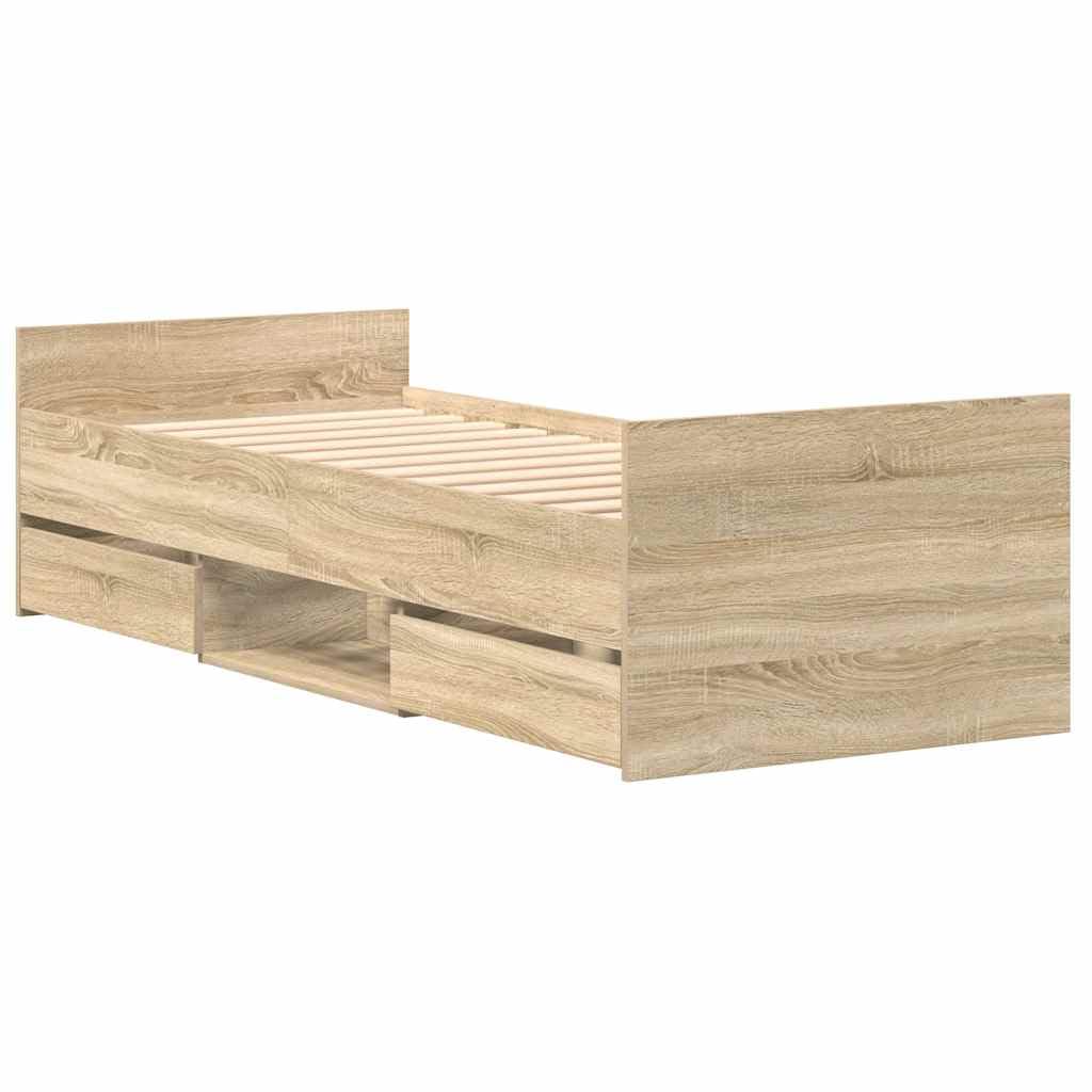 vidaXL Bettgestell 90x200 Sonoma-Eiche mit Stauraum