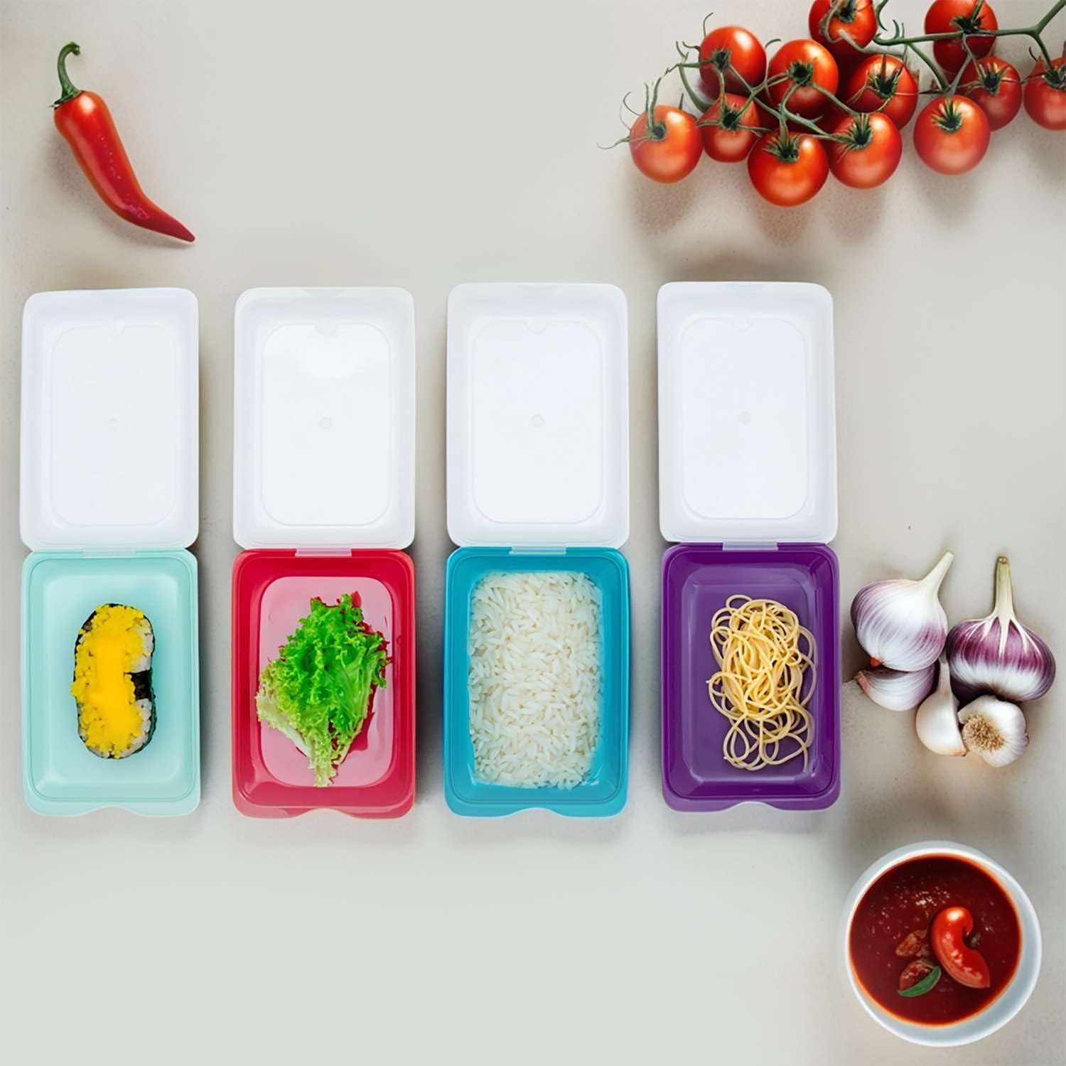 Intirilife Aufschnittboxen Set 4x BPA-frei stapelbar