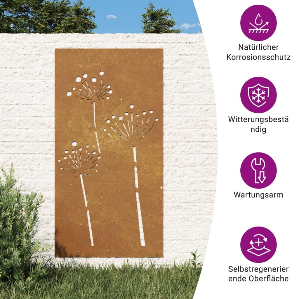vidaXL Garten-Wanddeko 105x55 cm Cortenstahl Blumen
