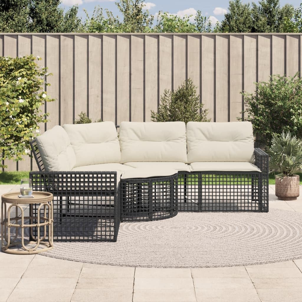 vidaXL Heim & Garten Gartensofa L-Form Schwarz-Creme Rattan mit Hocker