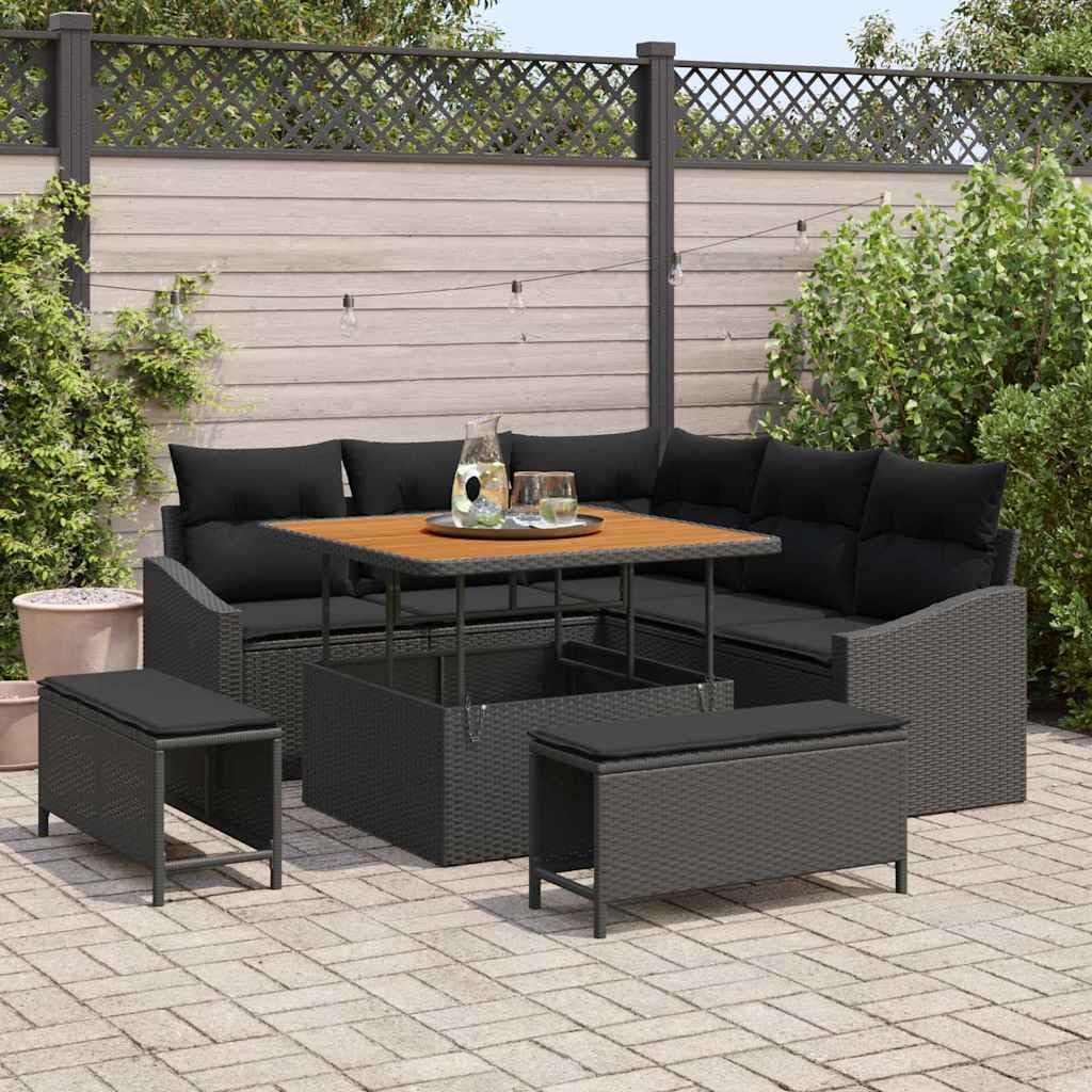 vidaXL Heim & Garten Gartensofa-Set 8-tlg Schwarz Poly-Rattan