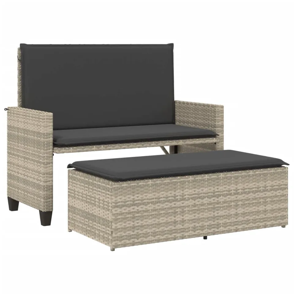 vidaXL Heim & Garten Gartenbank Hellgrau Poly-Rattan Hocker