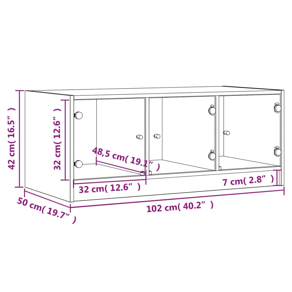 vidaXL Couchtisch Glastüren Weiß 102x50x42 cm Tisch
