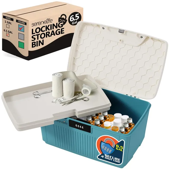 Serenelife Storage Aufbewahrungsbox 25L blau mit Zahlenschloss