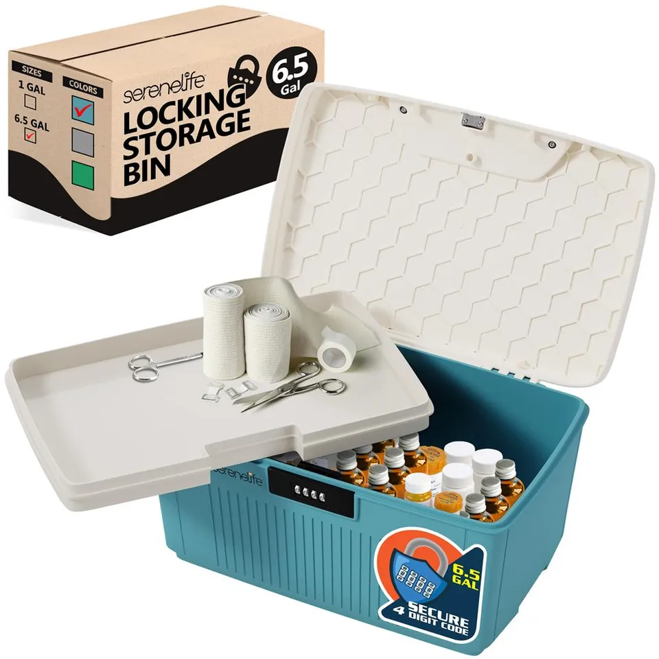 Serenelife Storage Aufbewahrungsbox 25L blau mit Zahlenschloss