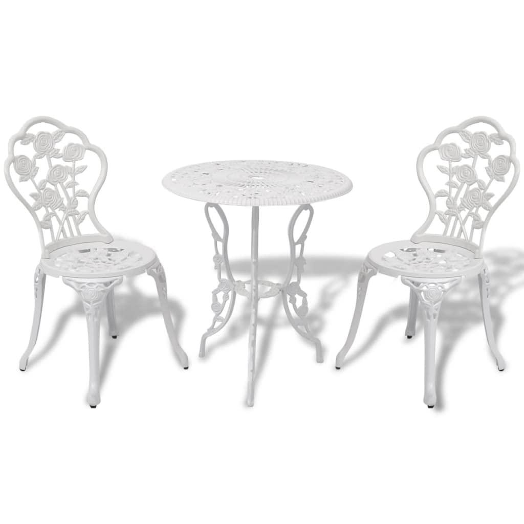 vidaXL Heim & Garten Bistro-Set Aluminiumguss Weiß 3-tlg.