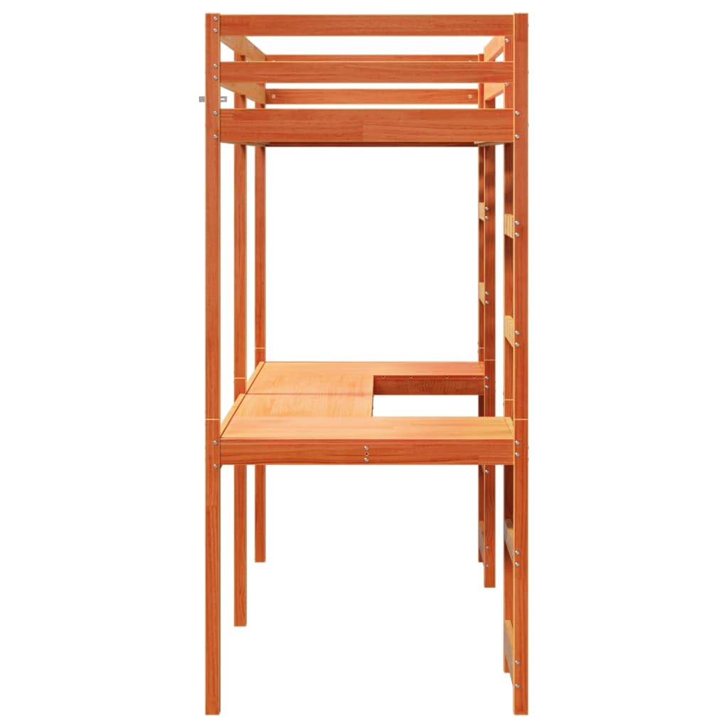 vidaXL Möbel Hochbett 80x200 wachsbraun Kiefer mit Schreibtisch