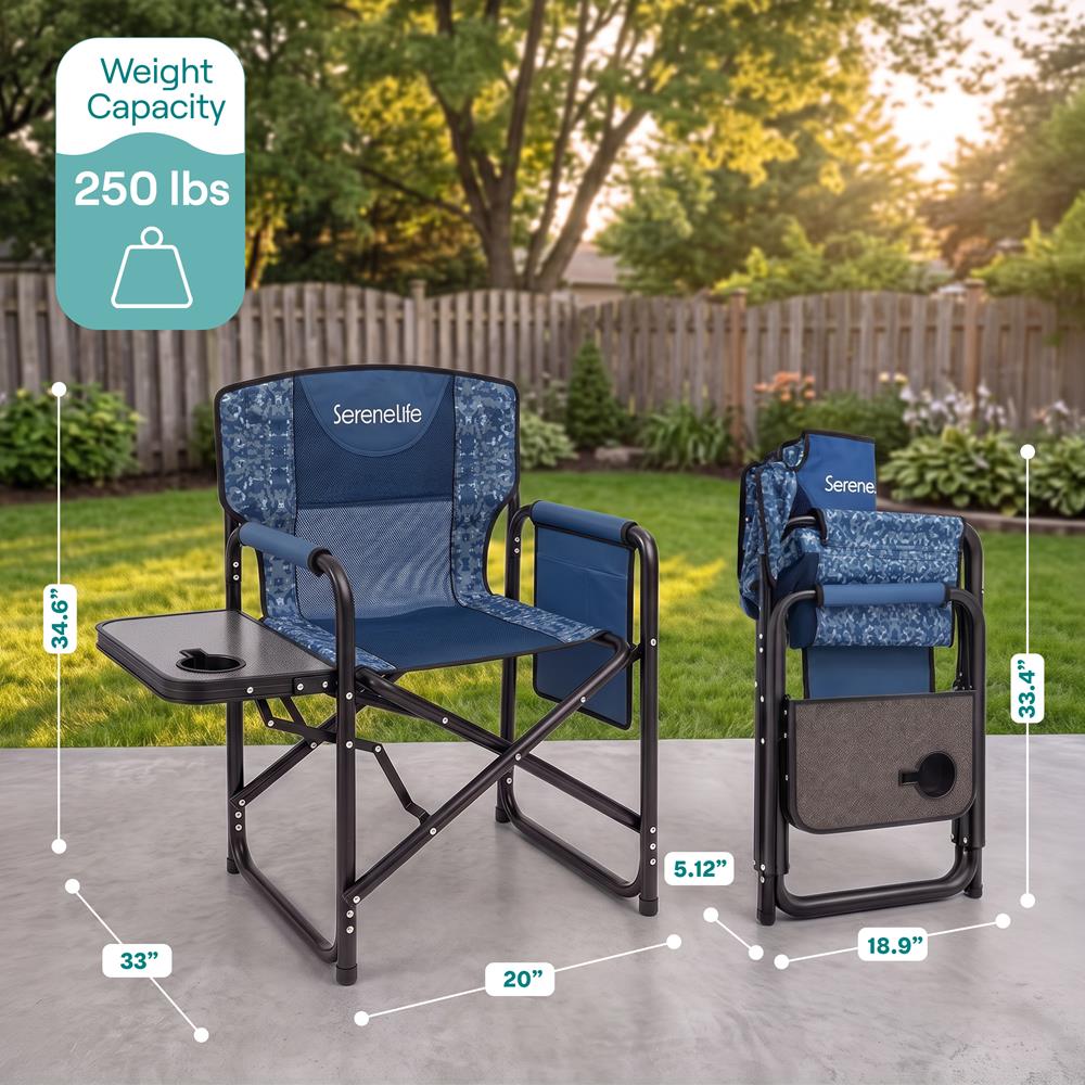 Serenelife SLFLDCHTBLBC Regiestuhl Blau Camouflage mit Tisch