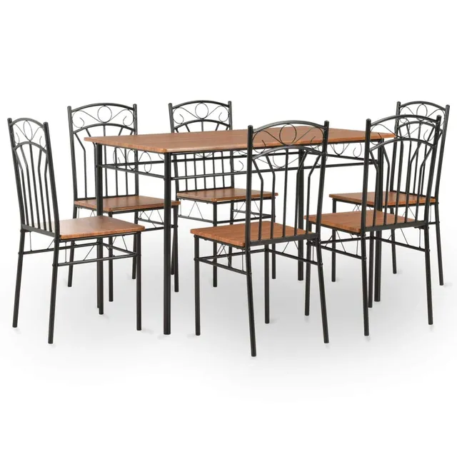 vidaXL Essgruppe 7-tlg. MDF Stahl Tisch 6 Stühle Braun