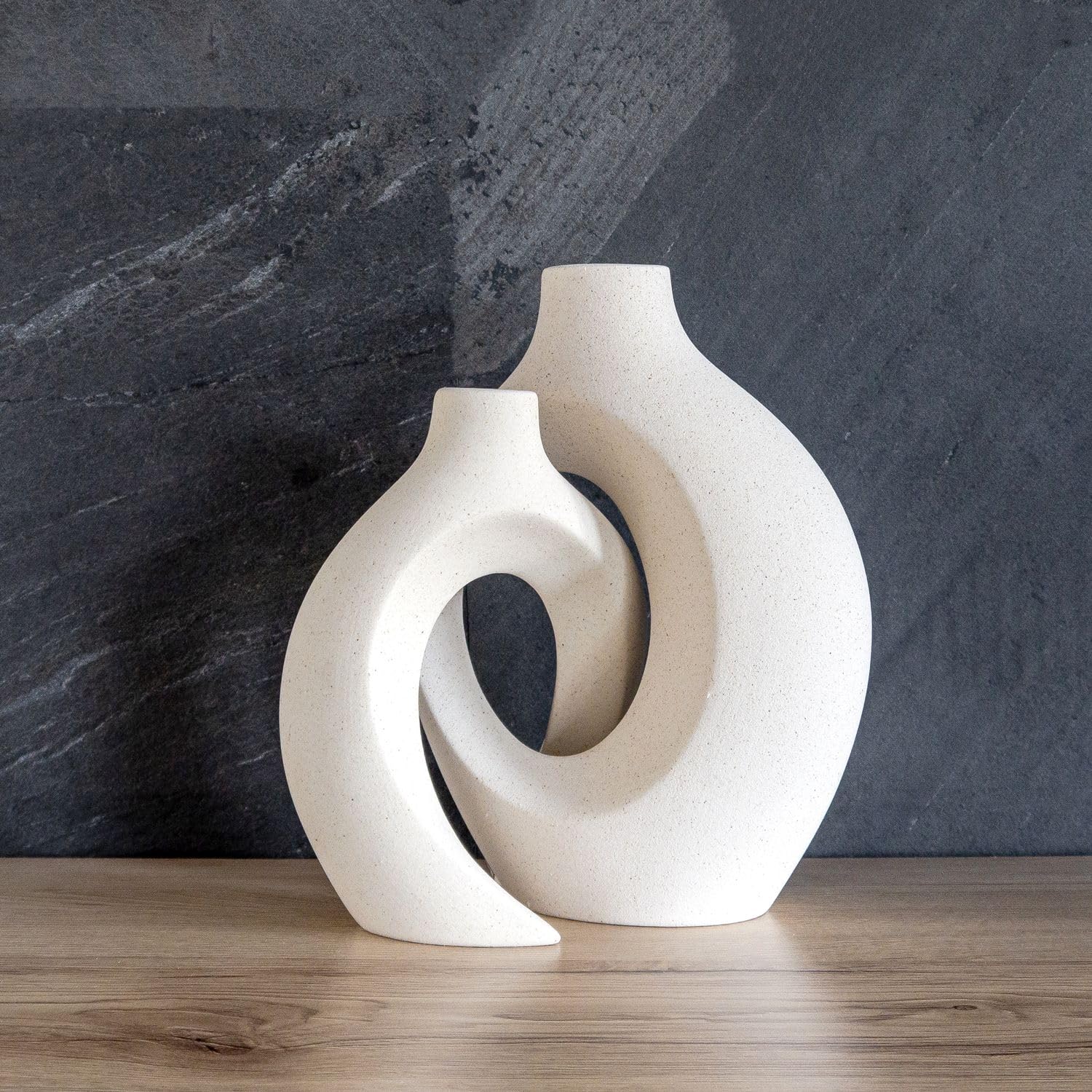 Intirilife Vase Weiß Matt Keramik Donut 2er Set Boho