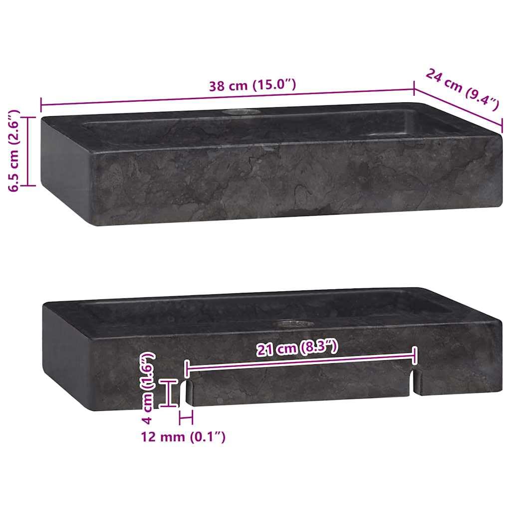 vidaXL Wandwaschbecken Schwarz Marmor 38 cm Handwaschbecken