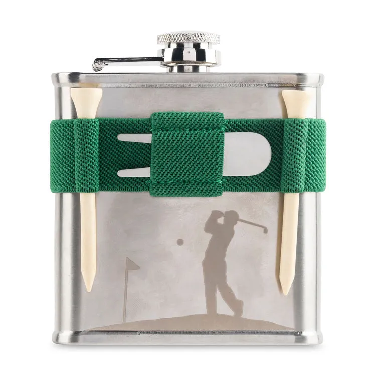 Kikkerland Kitchen Golf Flachmann Edelstahl 6oz mit Tees