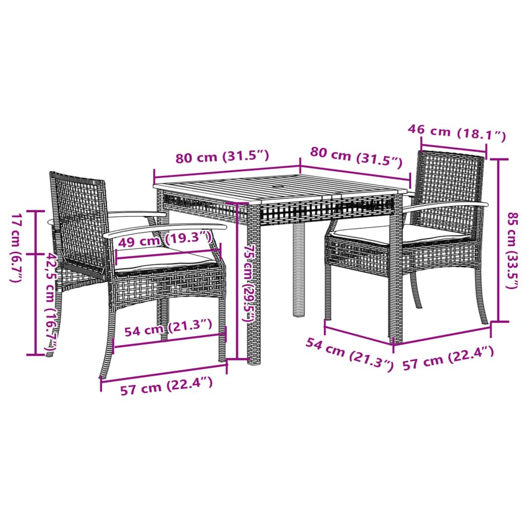 vidaXL Garten-Essgruppe Grau Poly Rattan 80 cm 2-tlg