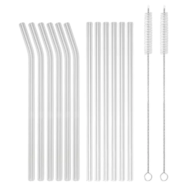 Intirilife Glas Strohhalm Set 15-tlg Trinkhalme gebogen 20 cm