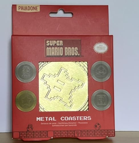 Paladone Super Mario Untersetzer Metall 4er Set Kork 8-Bit
