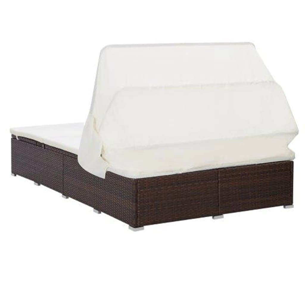 vidaXL Sonnenliege 2-Personen Poly Rattan Braun mit Dach