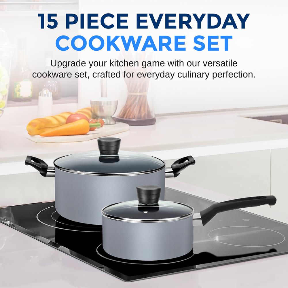 Serenelife Cookware Topfset 15-tlg Schwarz Antihaft