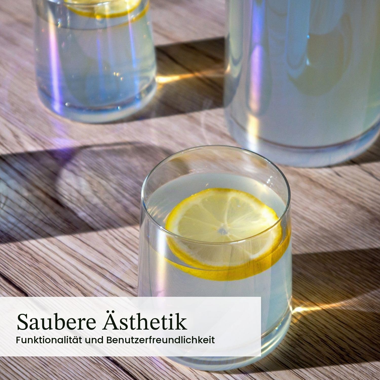 Intirilife Karaffe mit 4 Gläsern Glas 1,1 L Regenbogen Geschenkset