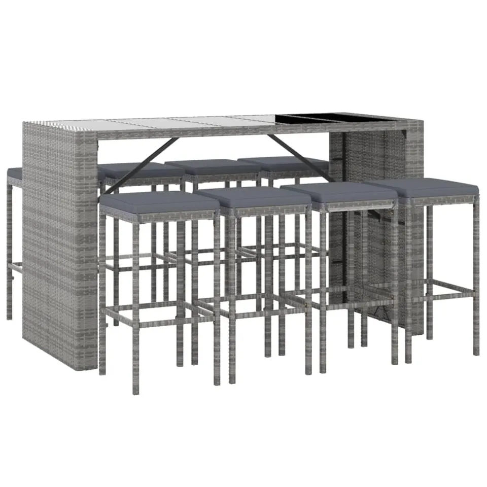 vidaXL Heim & Garten 9-tlg. Gartenbar-Set grau mit Kissen