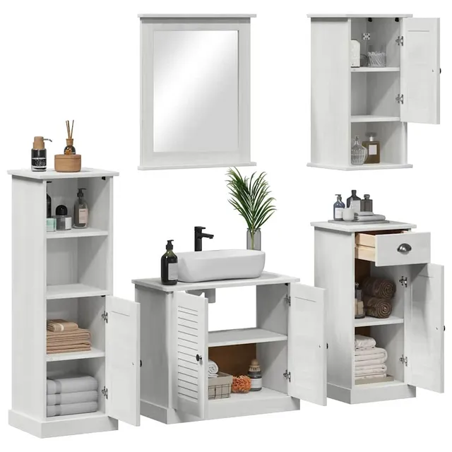 vidaXL Heim & Garten Badezimmermöbel-Set VIGO 5-tlg Antik Weiß Kiefer