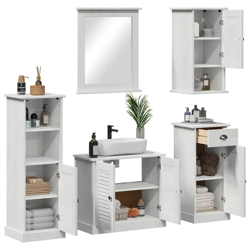 vidaXL Heim & Garten Badezimmermöbel-Set VIGO 5-tlg Antik Weiß Kiefer