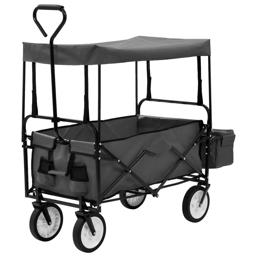 vidaXL Heim & Garten Bollerwagen Klappbar Grau Sonnendach