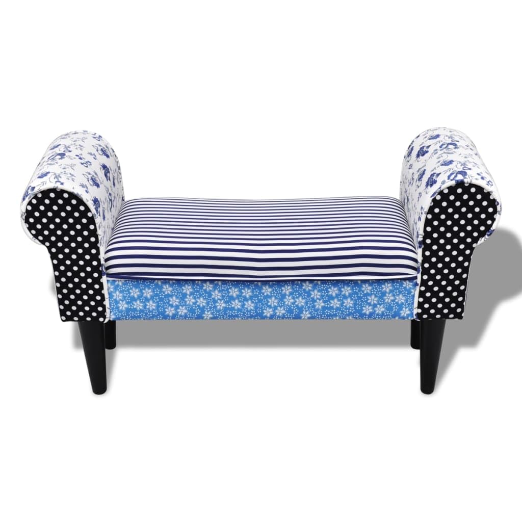 vidaXL Hocker pastoral blau-weiß Stoff Holz gepolstert