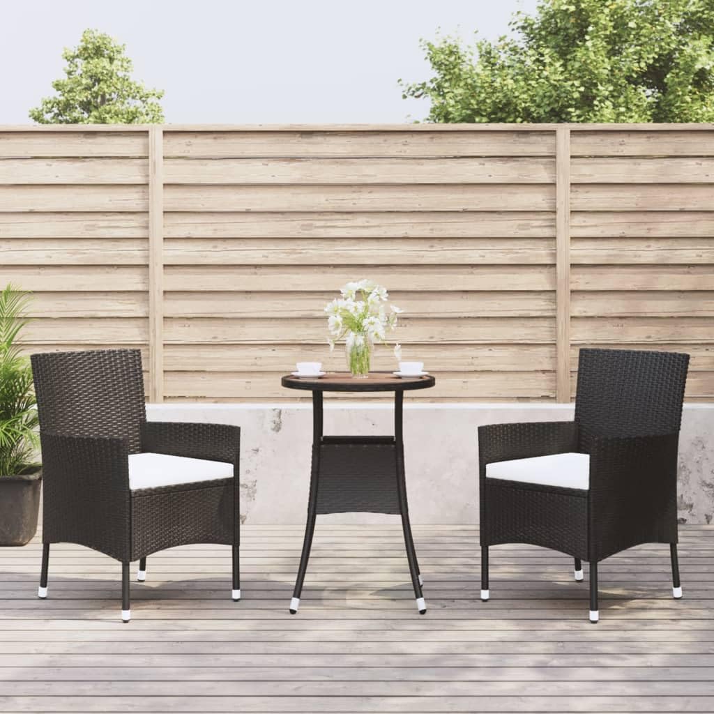 vidaXL Garten-Bistro-Set 3-tlg. Poly Rattan Schwarz-Creme