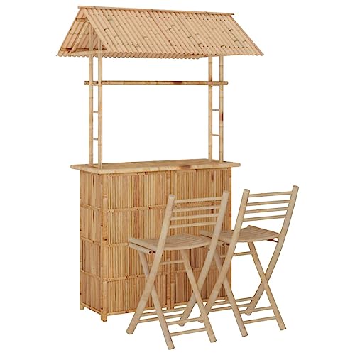 vidaXL Bar Set 3-TLG. Bambus Gartentheke mit Dach