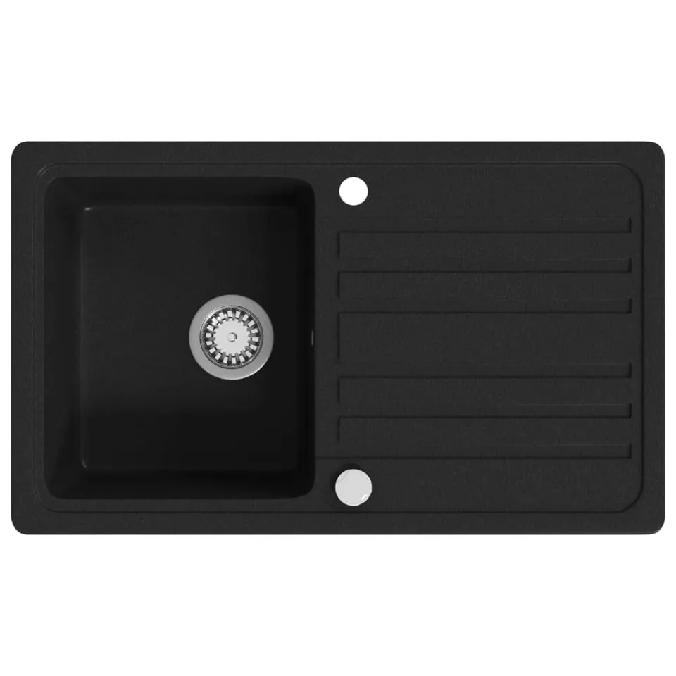 vidaXL Granitspüle Schwarz Reversibel mit Abtropffläche