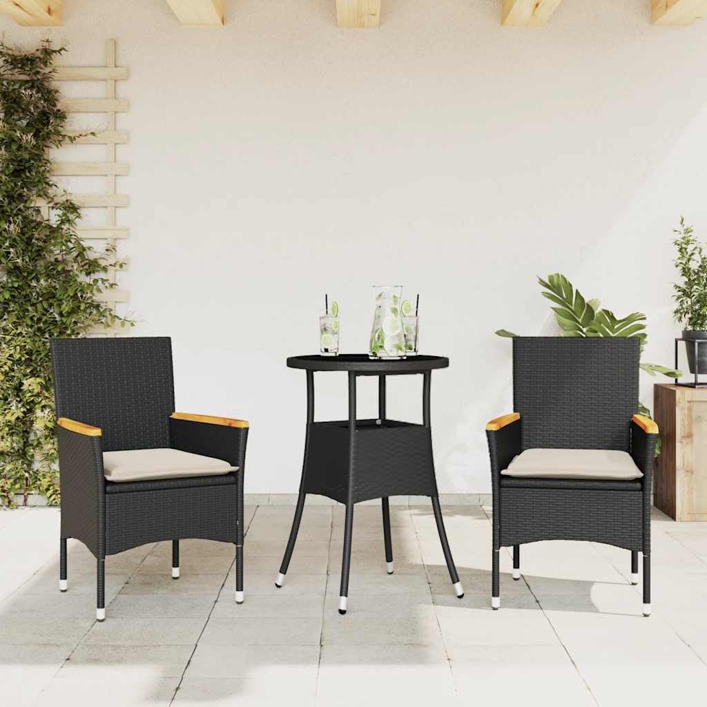vidaXL Heim & Garten 3-tlg Garten-Essgruppe Schwarz Glas wetterfest