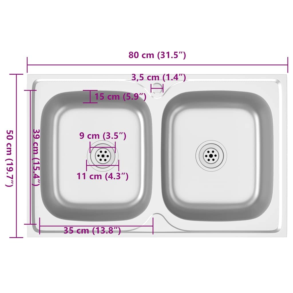 vidaXL Doppelspüle 800x500x155 mm Edelstahl Spüle Silber