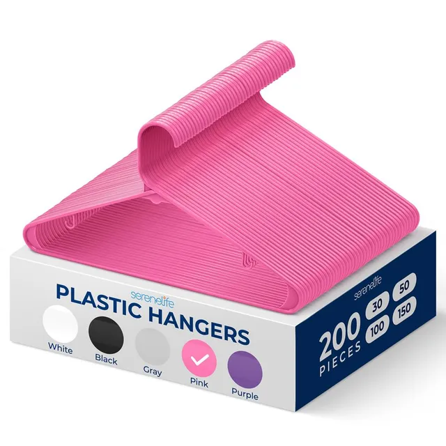 Serenelife Kleiderbügel Pink 200er Set rutschfest schmal