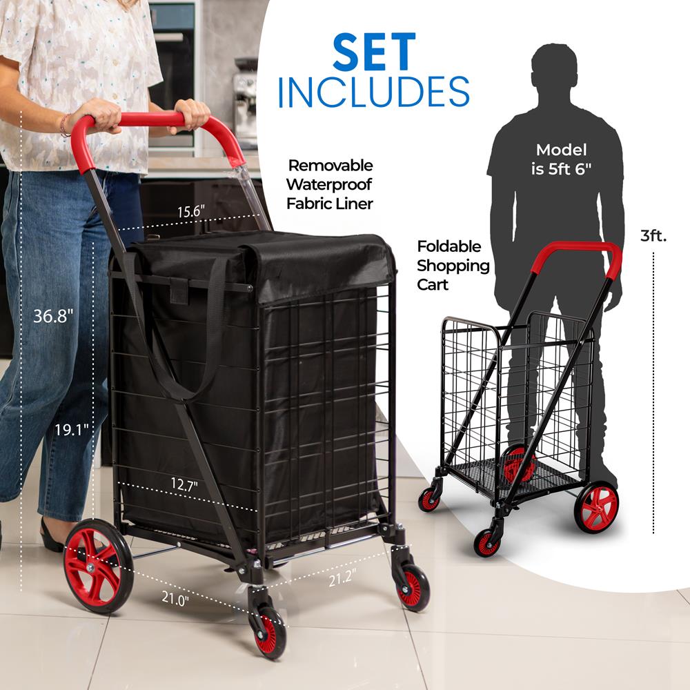 Serenelife Storage Einkaufstrolley klappbar rot 70 lbs