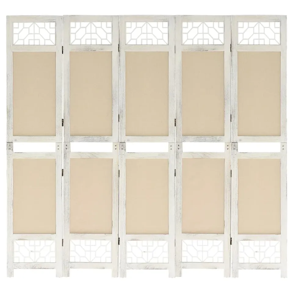 vidaXL Heim & Garten Raumteiler 5-tlg Paravent Creme 175x165cm