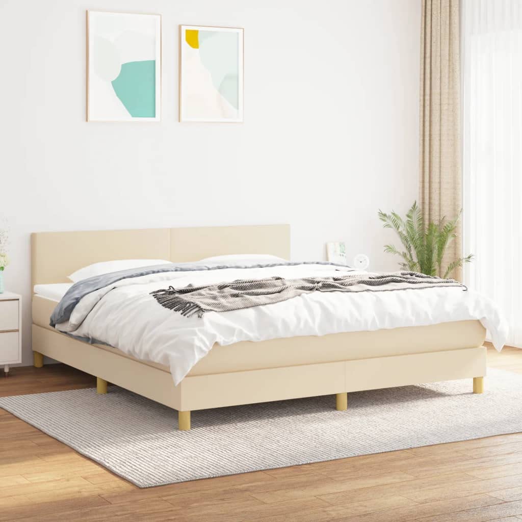 vidaXL Boxspringbett Creme 160x200 cm Stoff mit Matratze