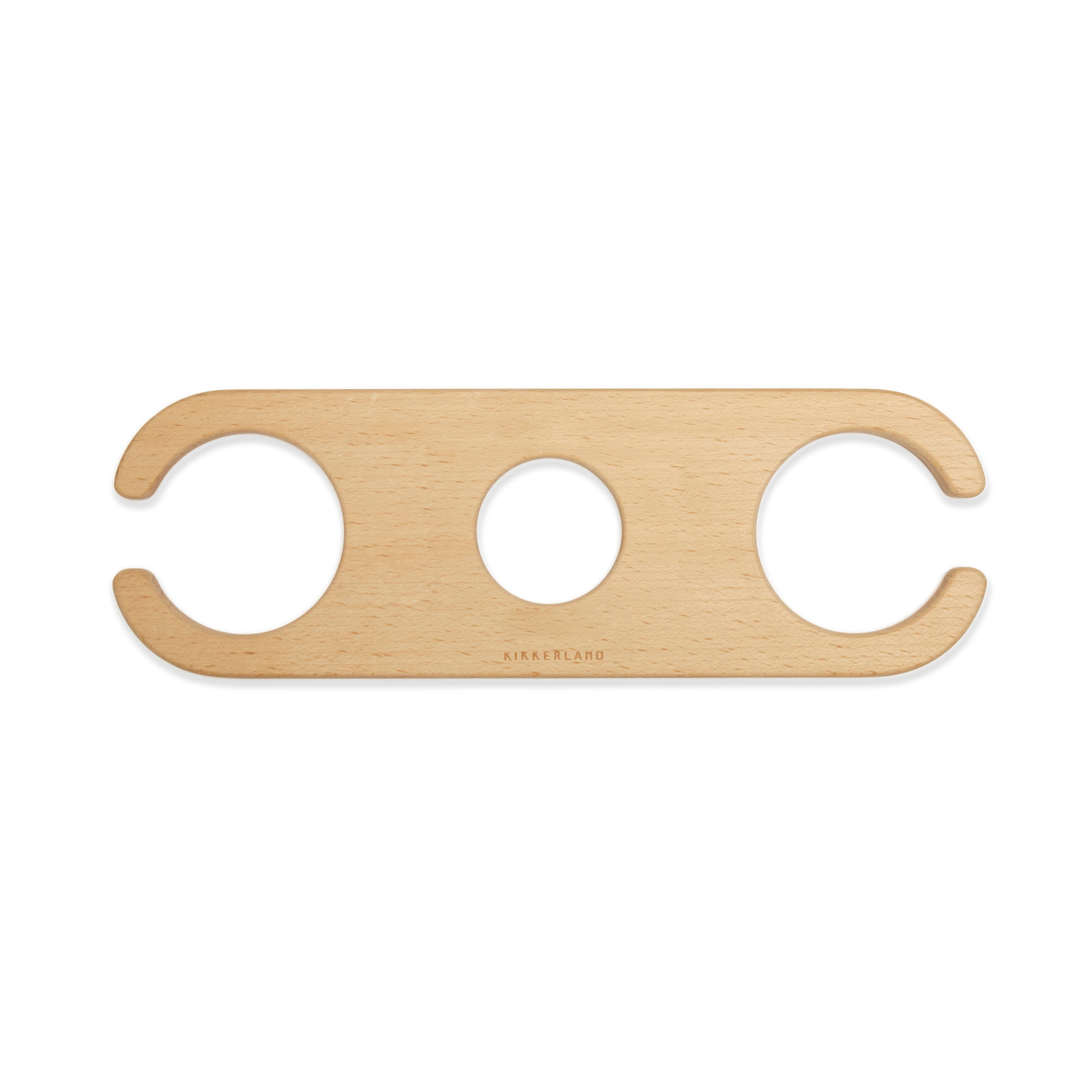 Kikkerland One Hand Weinhalter Holz für Flasche 2 Gläser