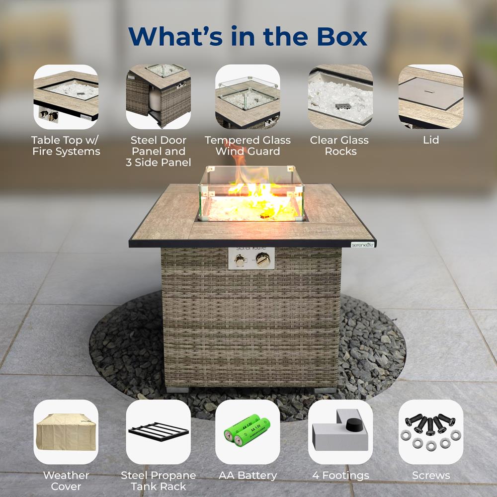 Serenelife Fire Pit Feuertisch Gas Rattan 50000 BTU