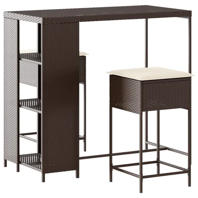 vidaXL Gartenbar-Set Rattan Braun 2 Barhocker mit Kissen